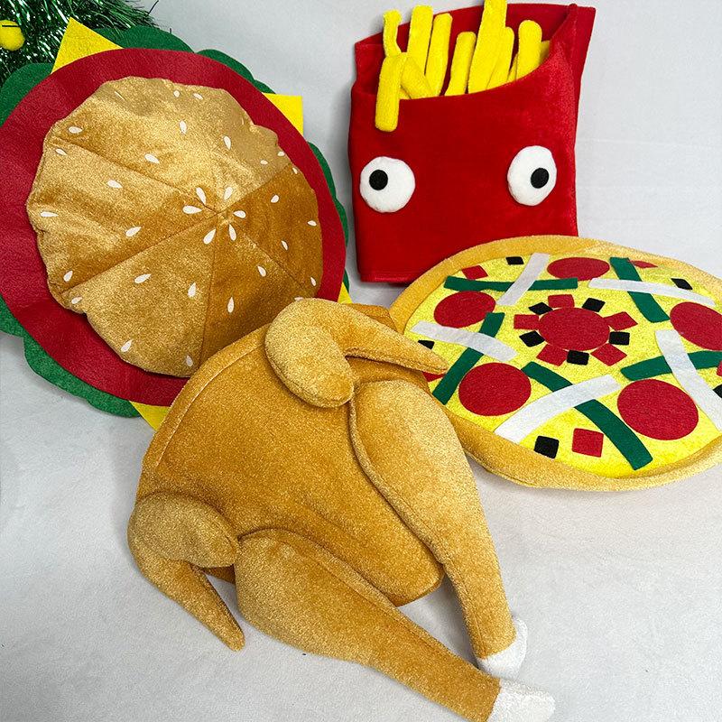Halloween Performance Burger Hat Festival Pizza Funny Party Fries Hat Thanksgiving Roast Chicken Leg Hat