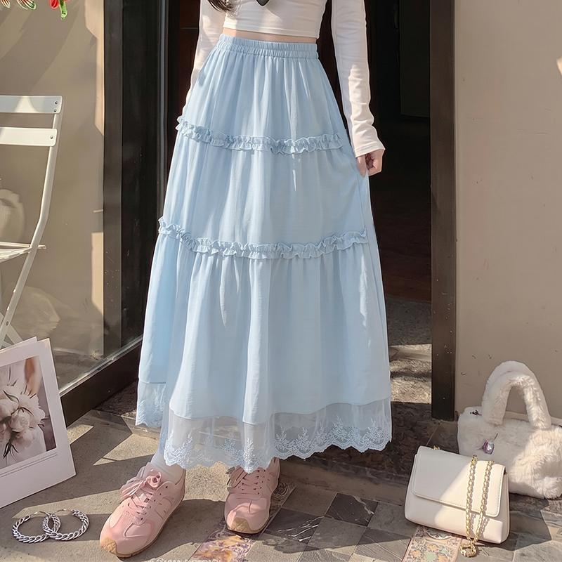 ZANZEA Women Elegant Lace Splice Loose Casual Long Skirt