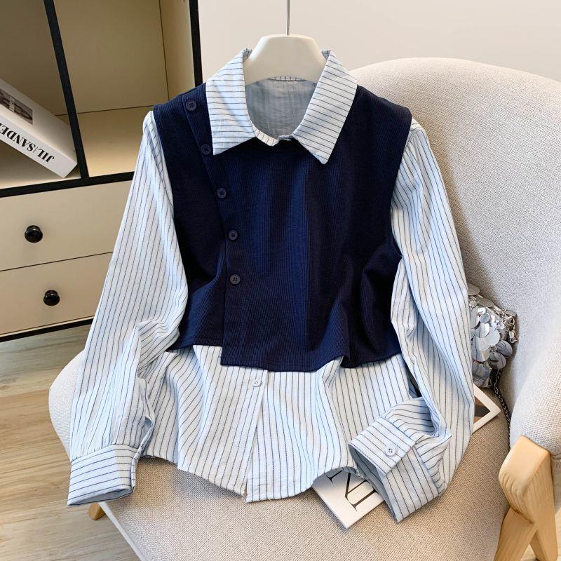 

Women s Niche Striped Long-Sleeve Shirt - 2026 Autumn/Spring Slimming & Stylish, Casual, Loose, Versatile, Flaw-Hiding Design Large