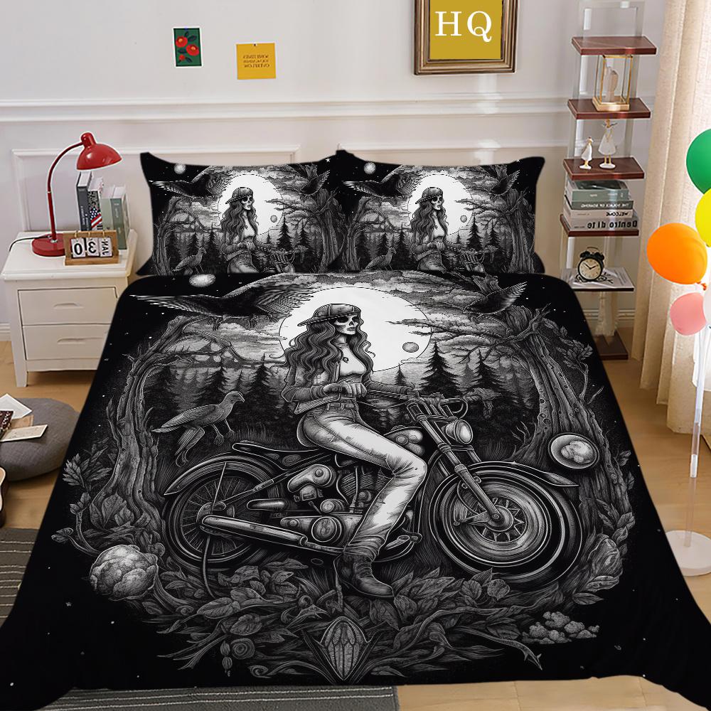 Beauty Skull Printed Comforter Cover Set Twin Size Polyester Home Bedclothes Highend Soft Duvet Cover Set