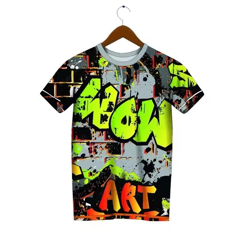 Trendy Graffiti Pattern T-shirt Men Fashion Summer Short Sleeved 3D Printed T-shirt Cool Streetwear Hip-hop T-shirt