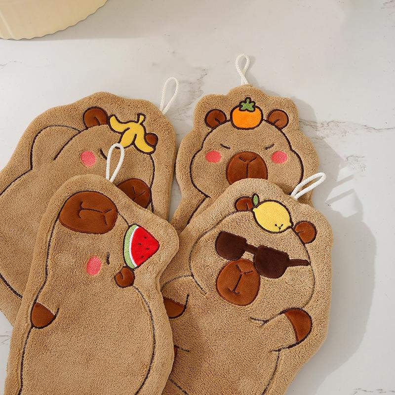 Cartoon Hand Towel Cute Capybara Hanging Towel Kitchen Bathroom Face Washcloth Guinea Pig Coral Fleece Quick Drying Towel