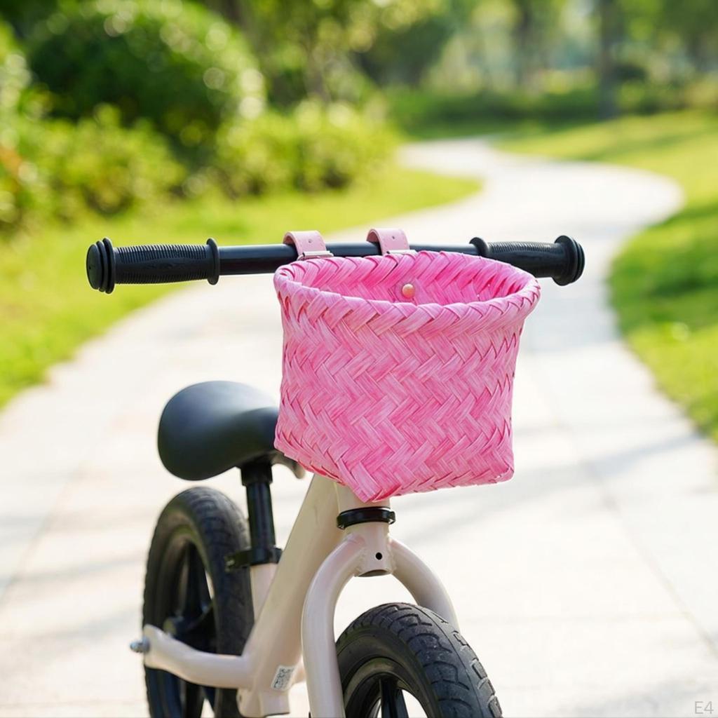 Cesto per Bicicletta Intrecciato con Cinghie Cestino in Rattan Intrecciato a Mano Montato con Cinghia per Bambini, Bambini Piccoli,