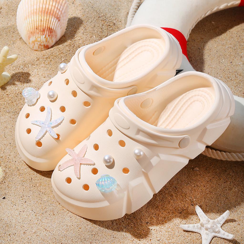 Starfish Seashell Clogs for Girls, Cute Shoes Accessories, Girls DIY Sandals Beach Decoration Outdoor Slippers 3057