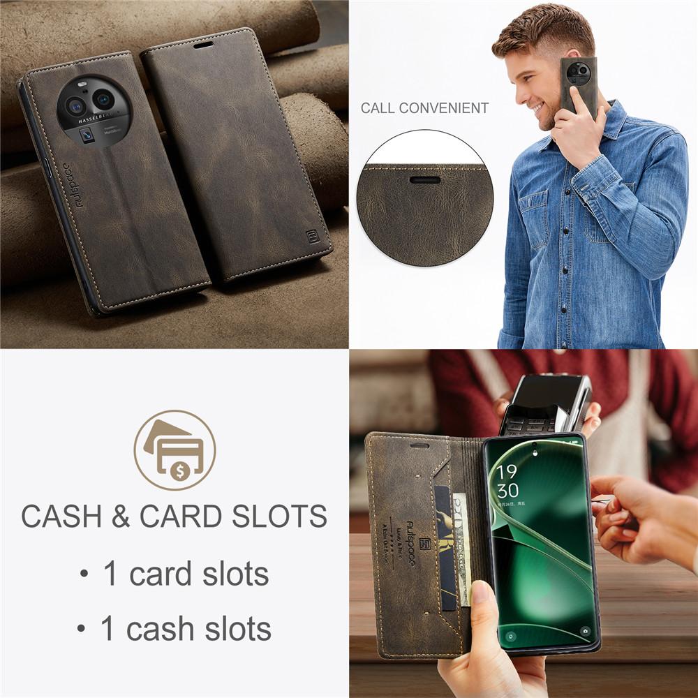 Luxury Genuine Leather Magnetic Wallet Flip Case for OPPO Find X6 Pro Card Slot Stand Shockproof Foldable Holder Full Protection Cover