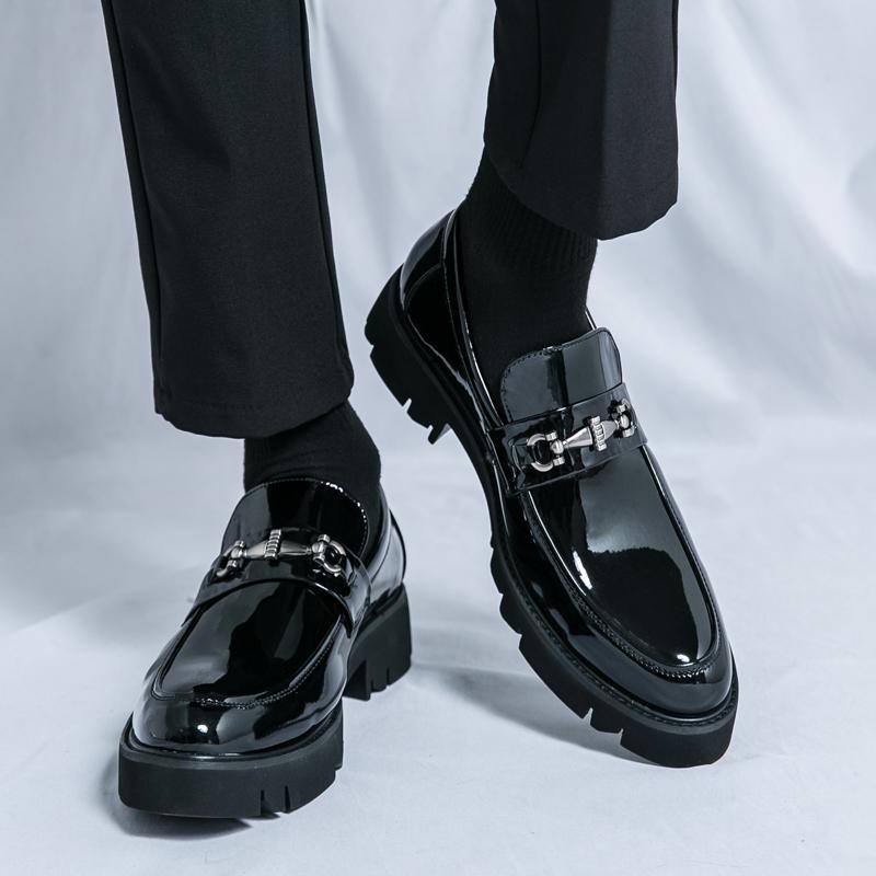 Men Loafers Street Style Classic Thick Sole Platform Height Increase Black Formal Business Wedding Dress Prom Blazers Tuxedo Party Shoes Large Size