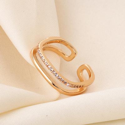 Gold Plated Full Diamond Cold Wind Double Open Ring Internet Celebrity Ring