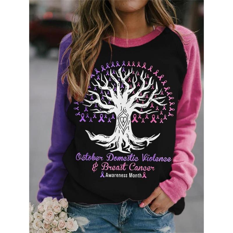 Shoulder sleeves autumn winter letter loose 3D printed long sleeved round neck sweatshirt Pullovers & Long Sleeves (women’s)