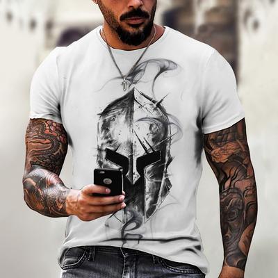 Letnia męska koszulka z krótkim rękawem i okrągłym dekoltem z nadrukiem 3D Spartan Print, modna, luźna, uliczna osobowość, trend retro, duży rozmiar