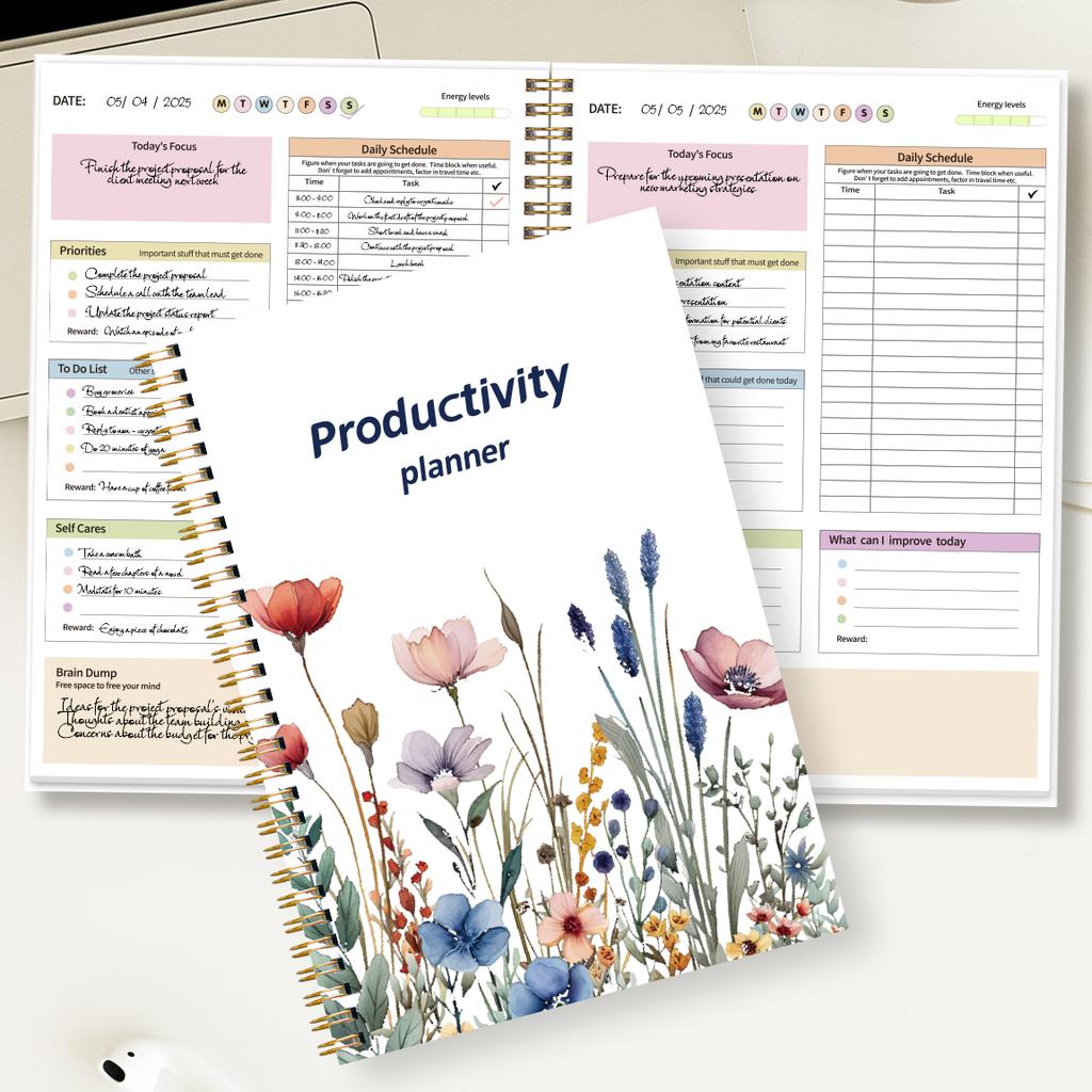 B5 Productivity Planner, Daily and Weekly Organizer with Priorities,To-Do List,Schedule,Floral Cover Journal for Time Management