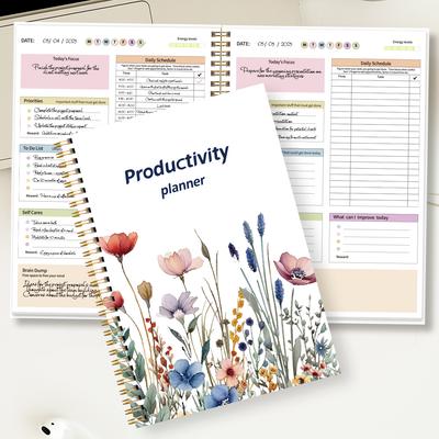 B5 Productivity Planner, Daily and Weekly Organizer with Priorities,To-Do List,Schedule,Floral Cover Journal for Time Management