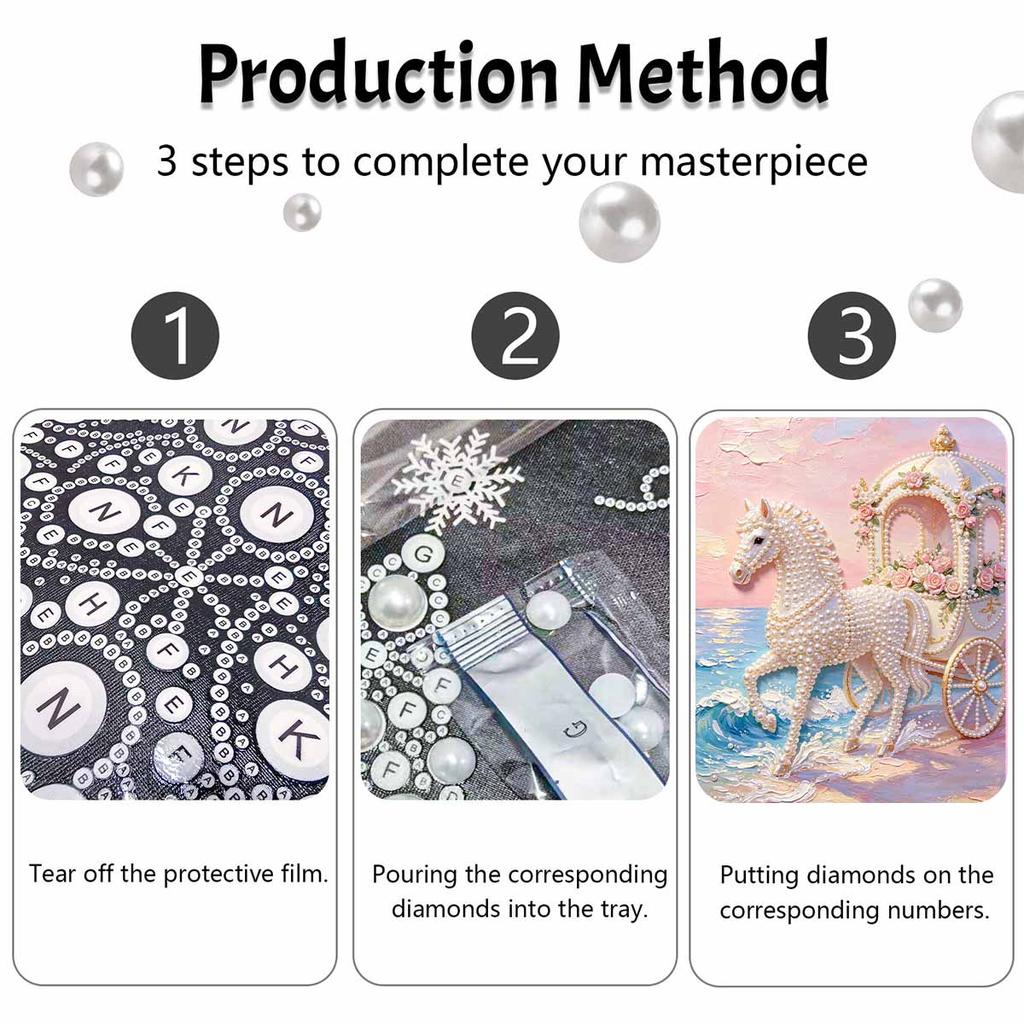 Frameless DIY Pearl Bead Painting Kit Cinderella Carriage Horse Pattern Creative Relaxing Craft Canvas Home Decor Adult Gift