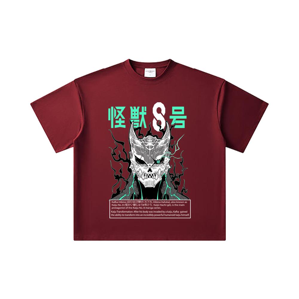 260 GSM Double Yarn 32 Count 100% Cotton Kaiju No 8 V3 Print Unisex Heavy Cotton T Shirt
