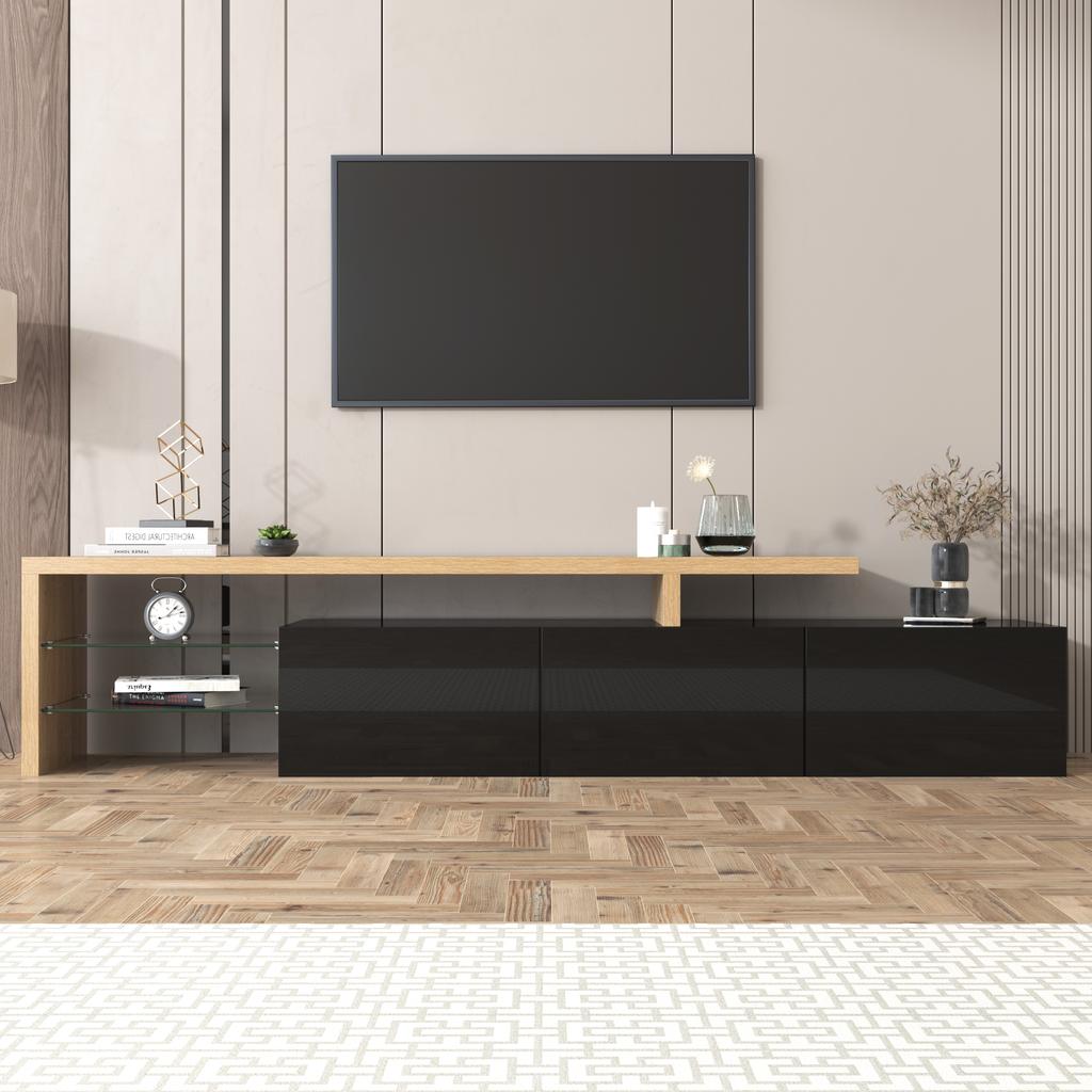 Modern TV Cabinet Design: Stylish Elegance, Practical Storage Space, High-Gloss Black, Wood Look, Glass Shelves, LED Lighting