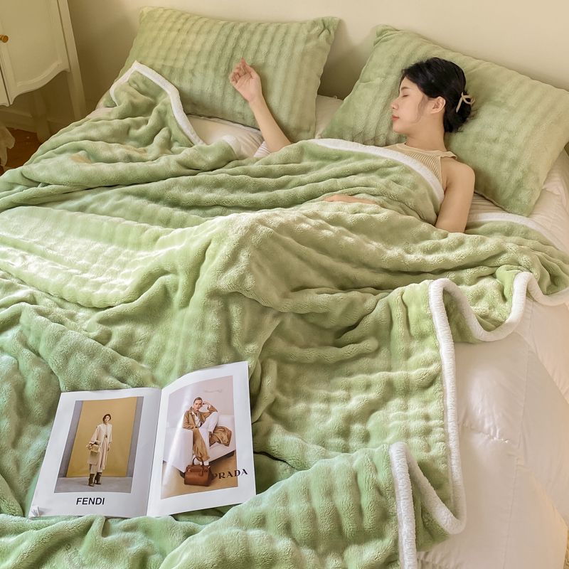 Winter Thick Blanket Imitation Rabbit Hair Bubble Velvet Air Conditioner Flannel Sheets Covered Laid Bedding Warm Double-sided Plush Sofa Towel