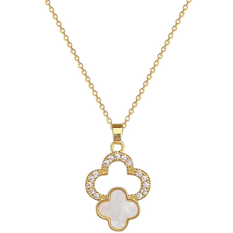 2PCS Lucky Clover Shell Micro Inlaid Necklace Earring Set, the Best Birthday Gift, Valentine's Day Gift