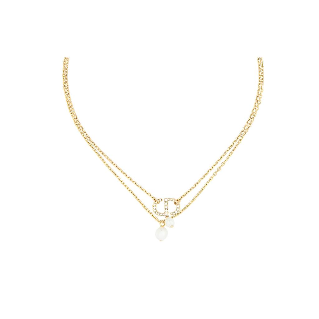 Dior Petit Cd Logo Double Chain Resin Imitation Crystal Necklace Women Necklace Gold N1389PTCCY