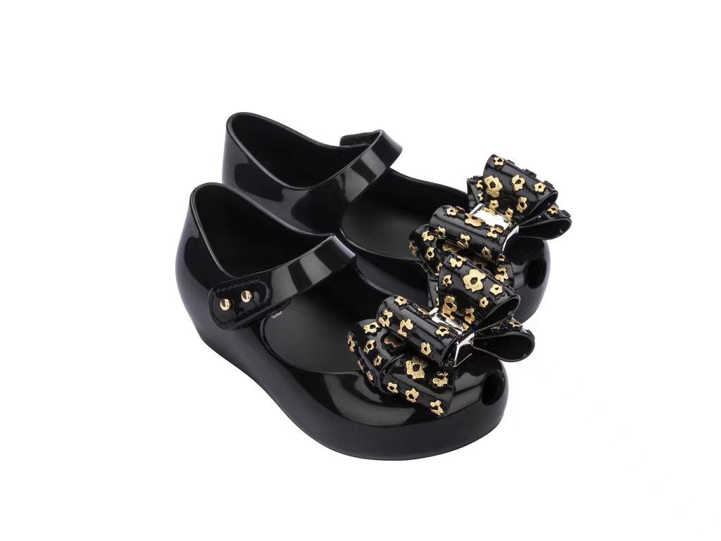 

2026 Melissa Brazil Summer Girls Bow Sandals - Soft Sole Jelly Princess Shoes USA Size 9 / Length 15.8 cm чёрный