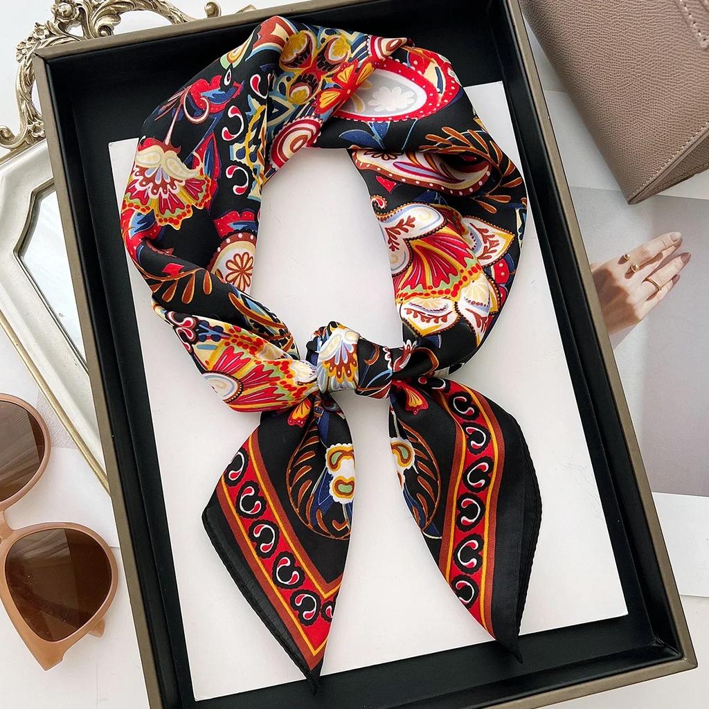 New Silk Square Scarf Women Retro Paisley Cashew Print Neckerchief Female Foulard Head Hijab Hairband Soft Neck Bag Ribbon Satin