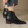 Women Ankle Boots 2026 Autumn Winter Retro Pointed Toe Chelsea Boots PU Leather Femme Mid-heel Stubby Short Boots Botas Mujer