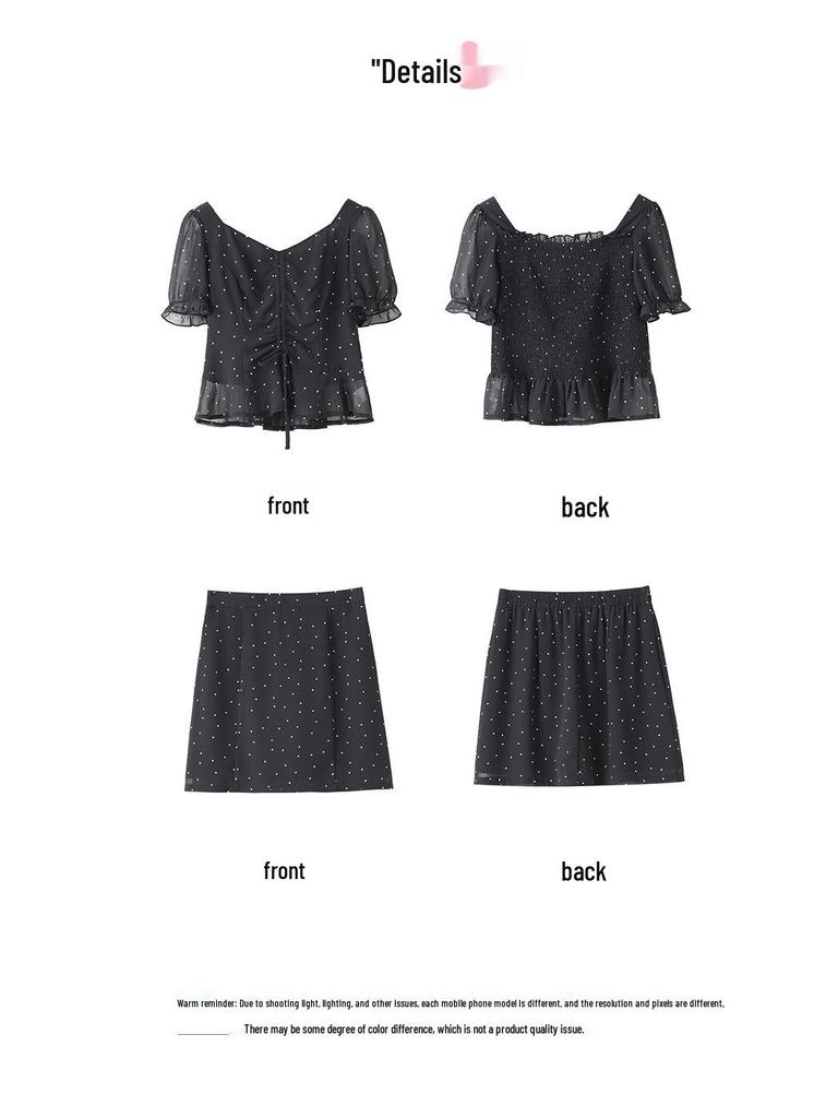 Frühlingshaftes Koreanisches Chiffon Prinzessinnen Zweiteiler-Set mit Rock mit elastischer Taille