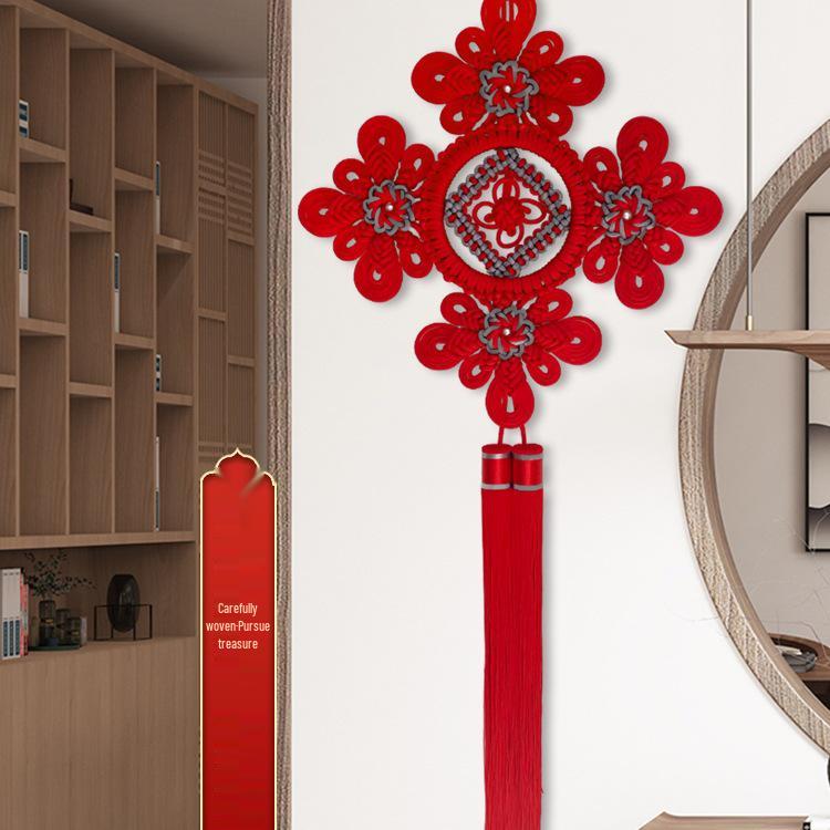 Large Red Handmade Chinese Knot Pendant: Decorative Wall Ornament for Living Room & Housewarming Gift