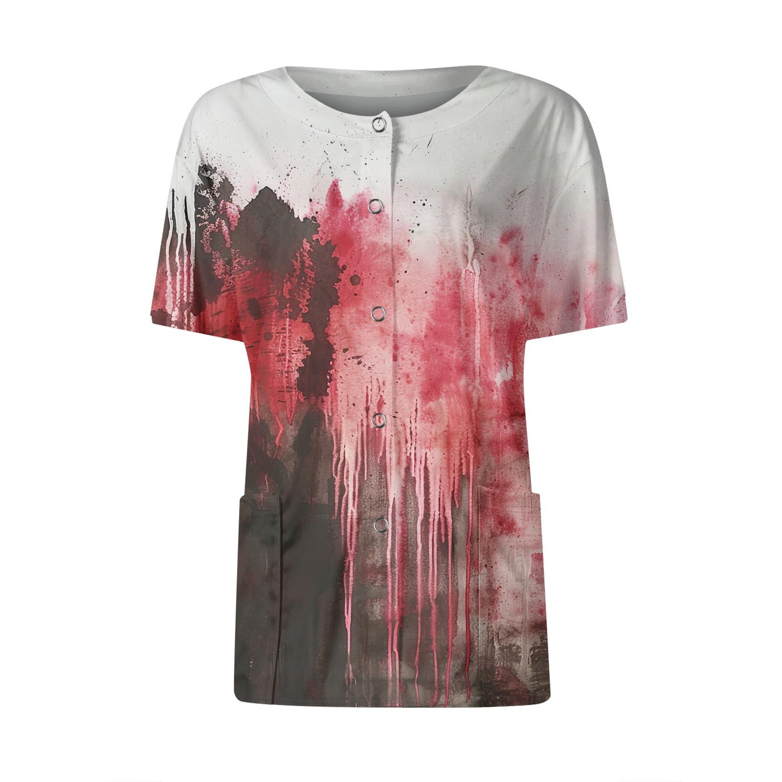 

Женские карманы с короткими рукавами и рисунком, воротник-стойка с рабочим принтом, однобортная защитная одежда, куртка-кардиган, топ XL арбуз красный