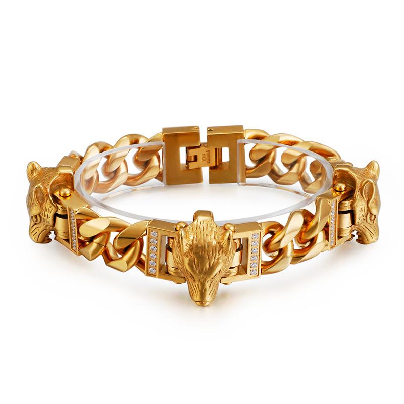 European And American Jewelry Titanium Steel Wolf Head Bracelet Punk Bracelet Casting Bicycle Wolf Bracelet