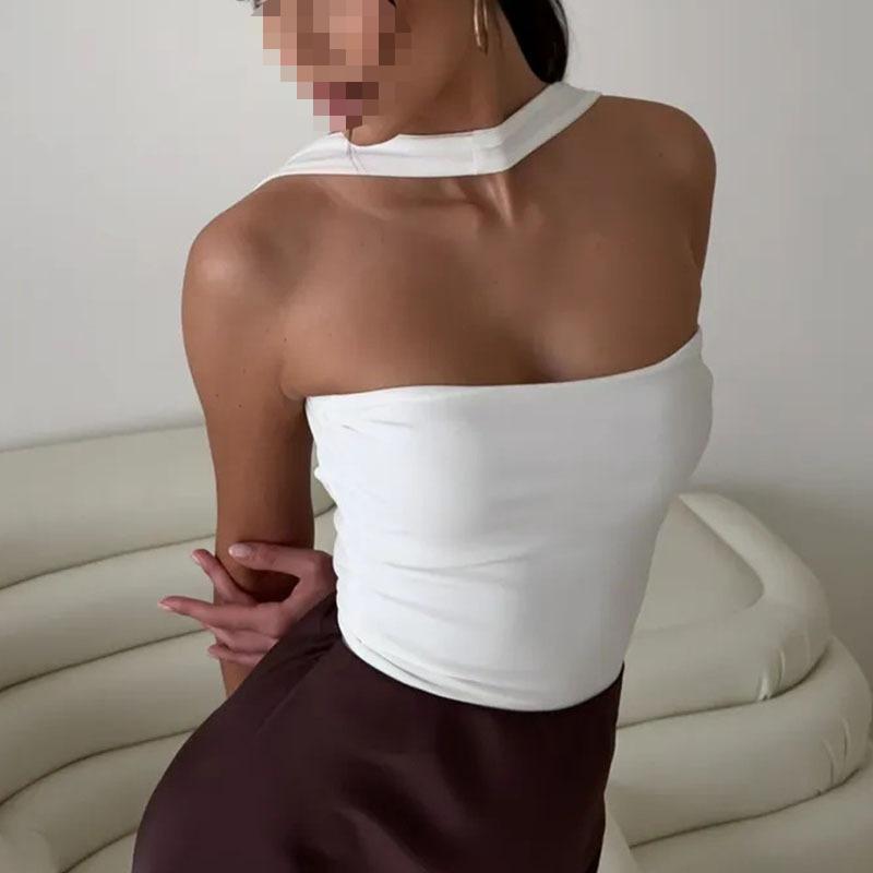 Solid Color Reverse Neck Suspender, Off Shoulder, Off Back, Sexy Slim Fit Women's Vest