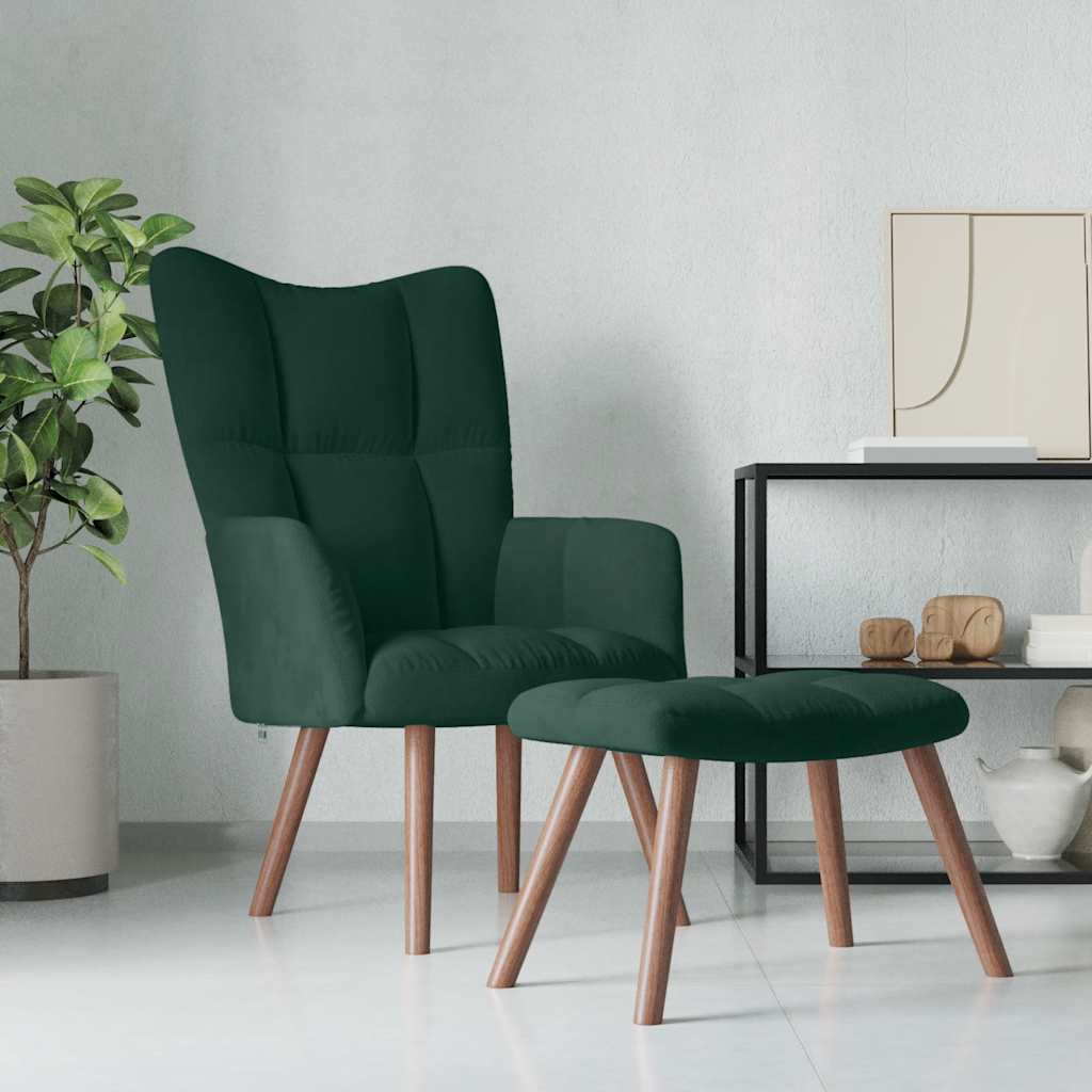 vidaXL Armchair with Footstool Dark Green Velvet