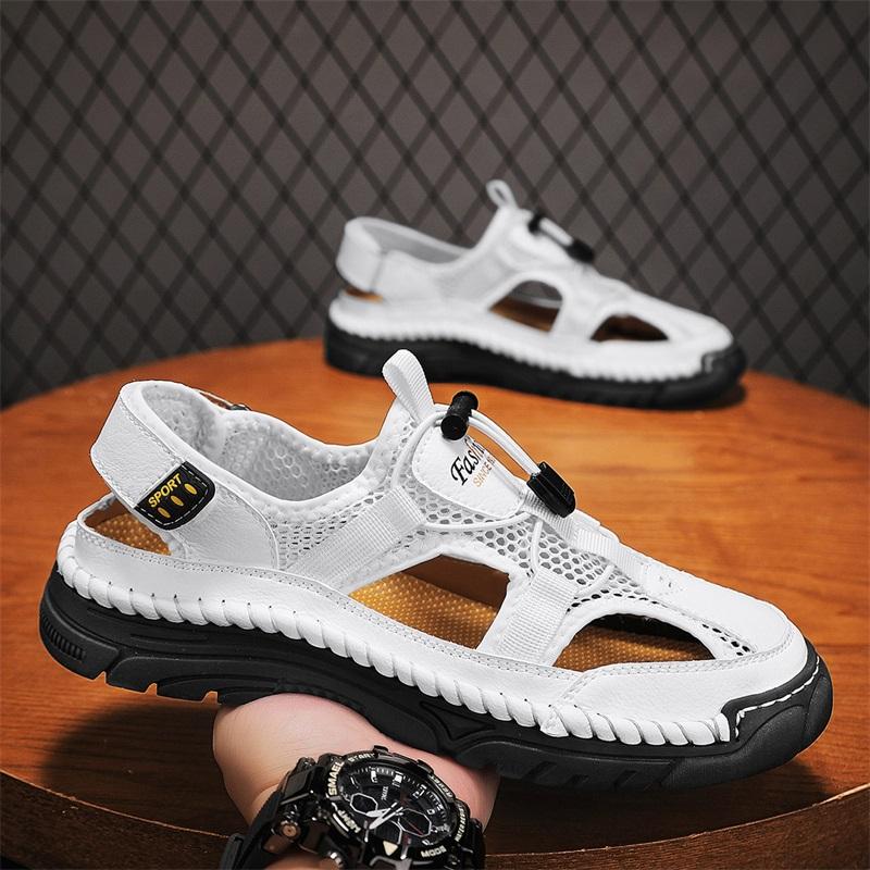 Fashion 2025 Summer Big Size 38-46 Handmade Stitching Mens Sandals Leather Anti-Slip Beach Shoes Breathable Casual Sandals for Wide Feet