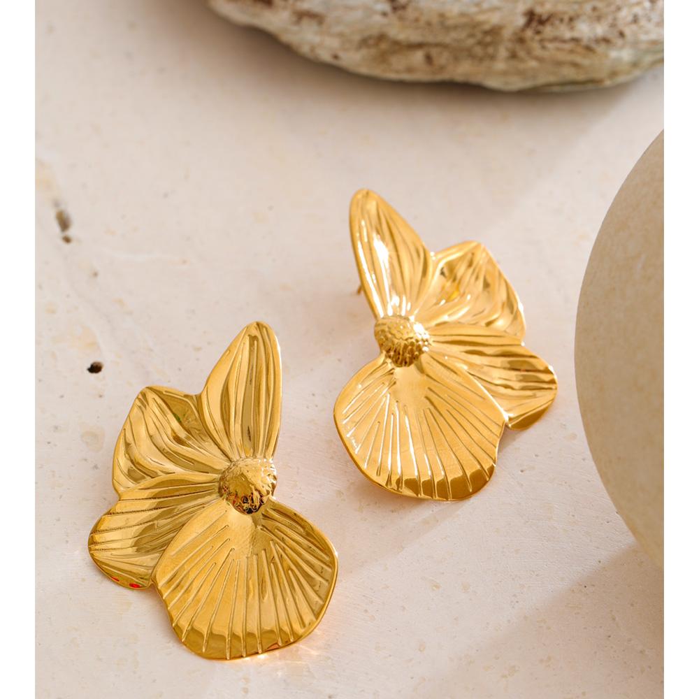 Eetit Stainless Steel Metal Petal Flower Stud Earrings 18K PVD Plated Versatile Daily Attractive Jewelry for Women Gift