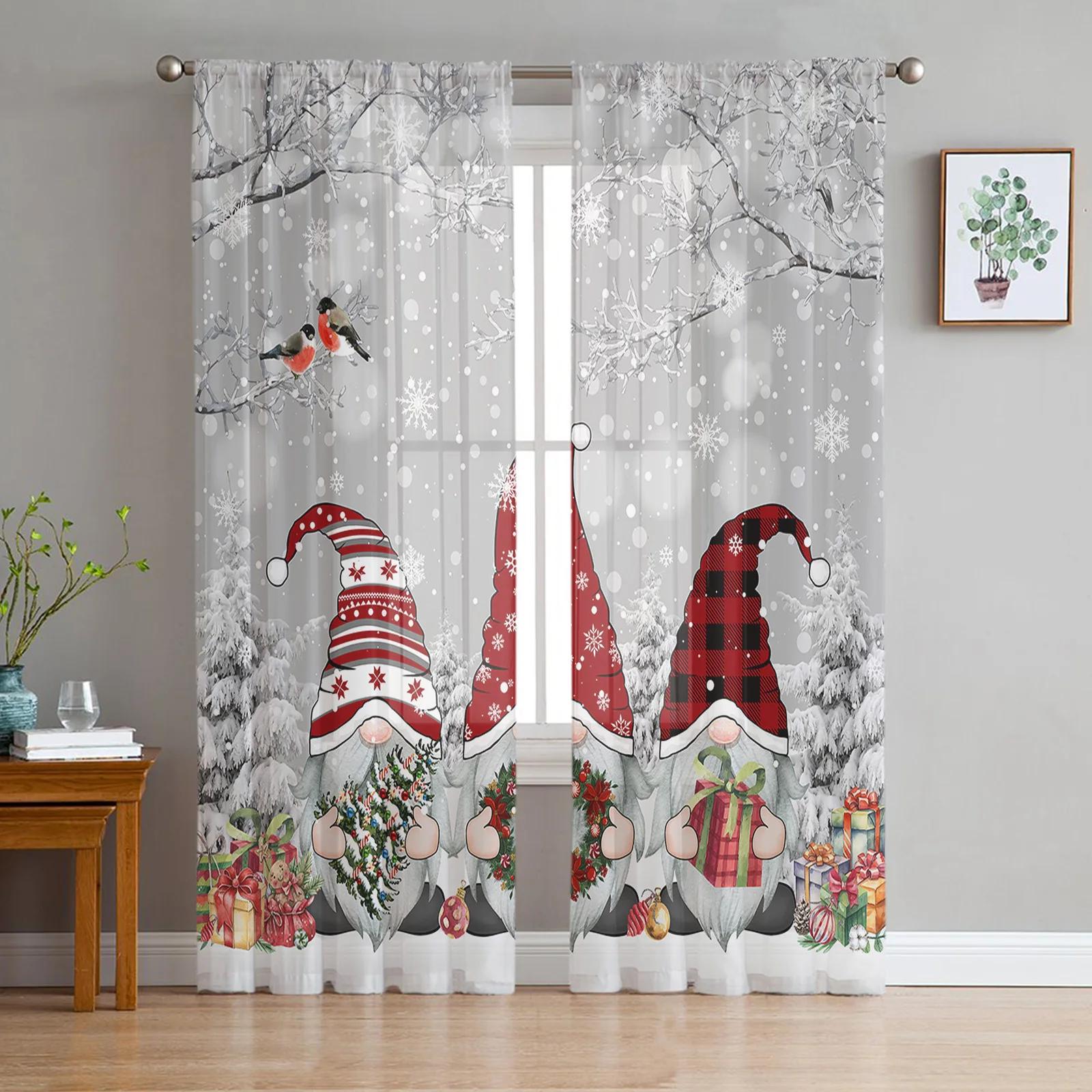 

Xmas Winter Snowflake Poinsettia Winter Design Yarn Curtain Window Panel Soft Tulle Curtains For Living Room Cooking Area Window Panel Sheer Voile W135 x H115cm x1&Grommet Top