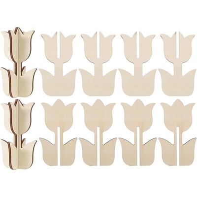 6Pcs Tulips Signs Set DIY Wooden Tulips Craft Sign Farmhouse Style Tabletop Decor Easy To Assemble Spring Home Decor Unfinished Wood for Party