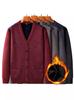 V-Ausschnitt Wollcardigan für Papa mit Fleecefutter, Dicke Strickware für Männer mittleren Alters und ältere Männer - Warme Jacke für Herbst/Winter.