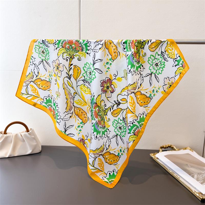 Vintage Rural High-end Printed Silk Scarf Imitation Square Versatile Shawl Neck Small Headscarf Women