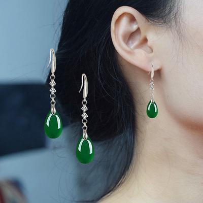 Jade Water Droplet Earrings for Women Green Fashion Jewelry Gemstones Natural Chinese Charm Real Charms  Luxury