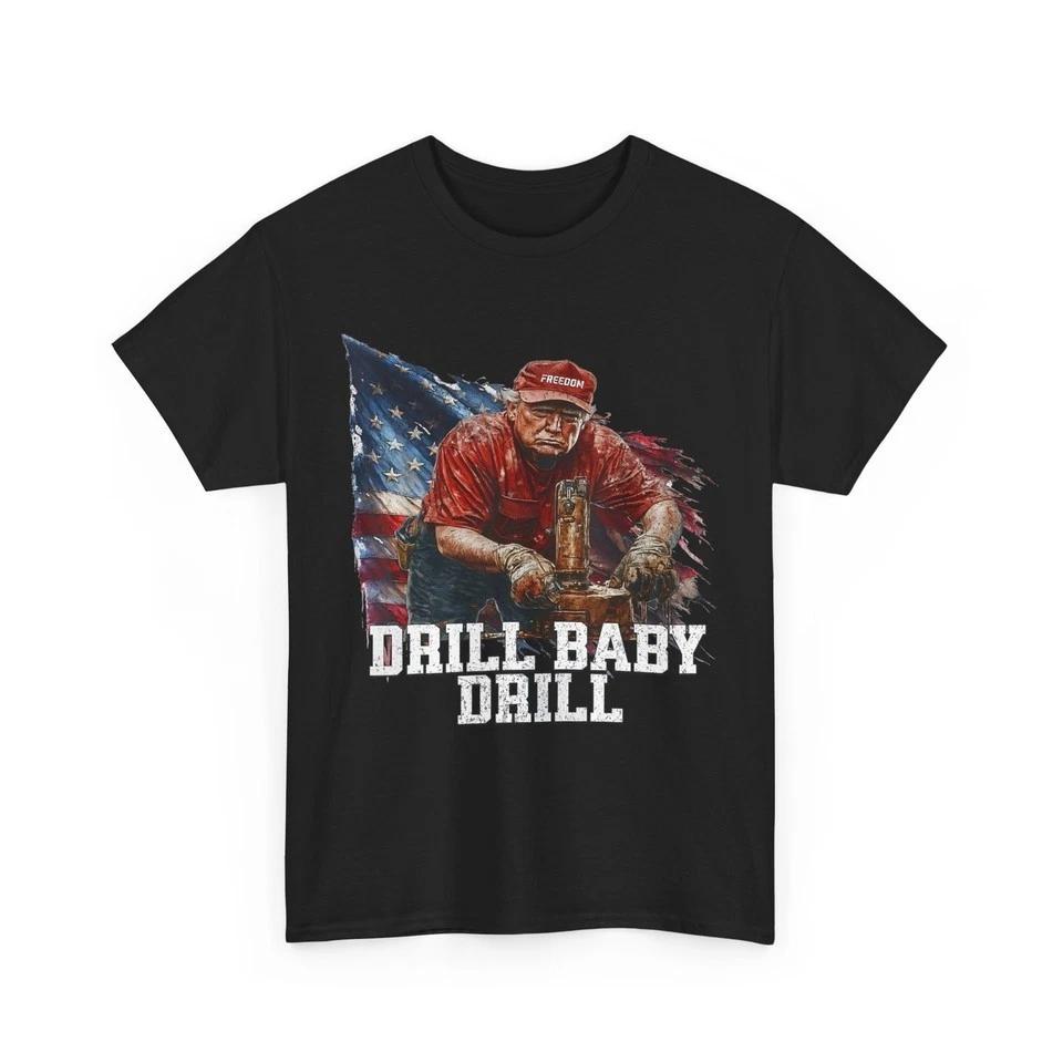 

Drill Baby Drill American 2025 Us Flag Black Unisex T-shirt S-5XL Q8743 3XL