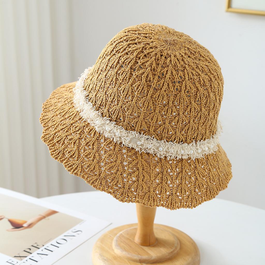 Bucket Hat Knitted Fisherman Hat with-style Ribbon, Windproof and Versatile Spring, Summer, and Autumn,