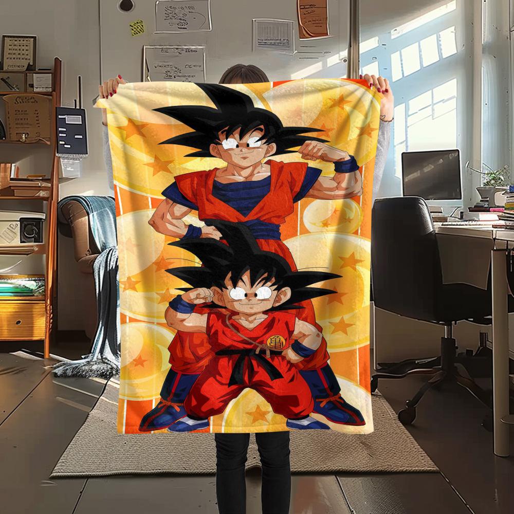 1PC Son Goku Patterned Flannel Blanket Suitable For All Seasons For Home Decor Warmth And Comfort Gifts Holiday Present