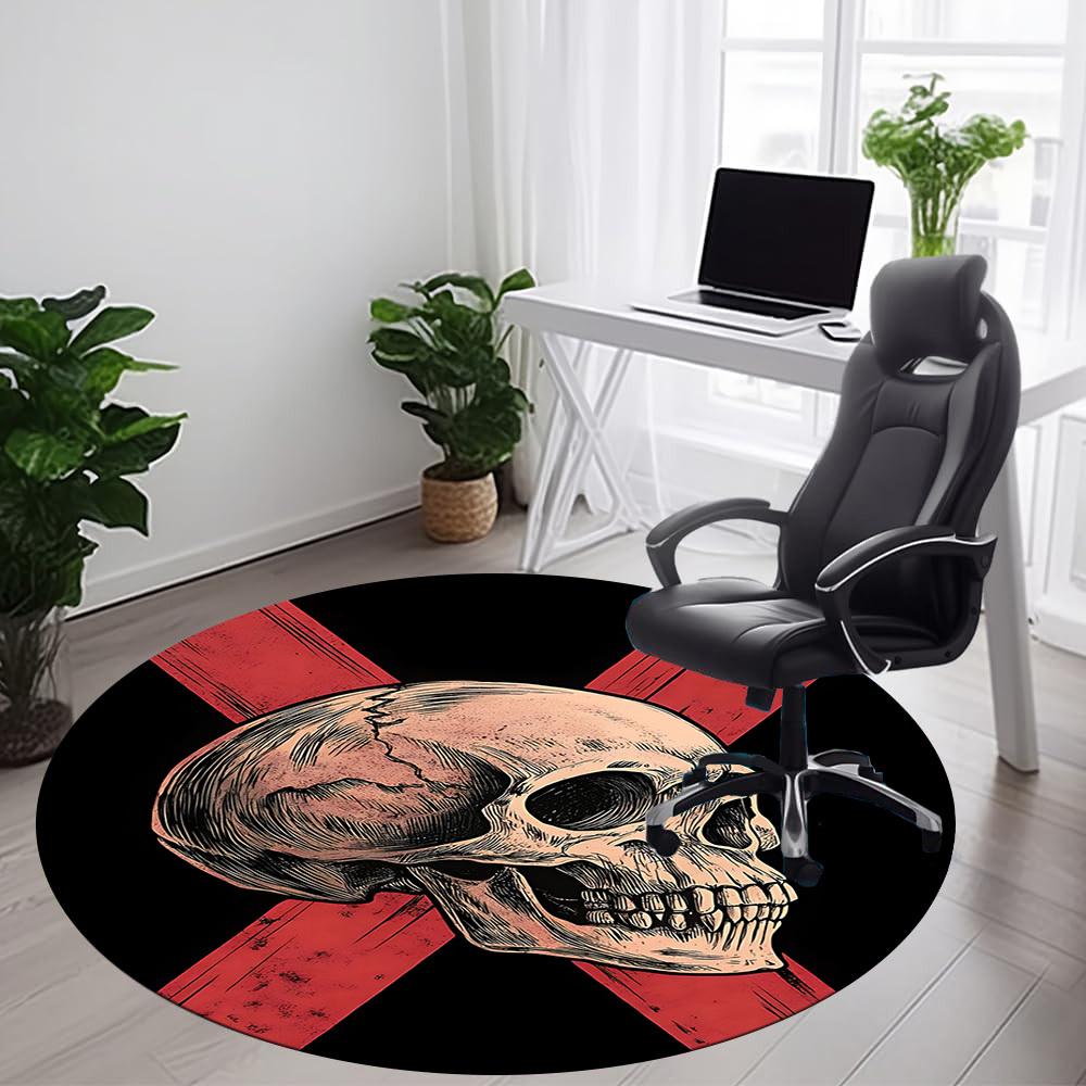 1PC Skull Crossbones Office Round Area Rug, Mat Suitable For Office, Under Office Chairs Bedroom Living Room Home Decor, Room Deco