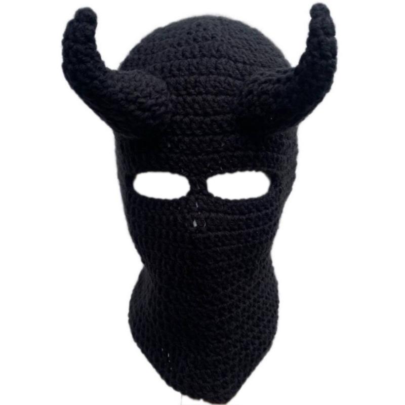 Knit Full Face Balaclava Hiking Scarves Devil Horn Balaclava Ski Halloween Hat child