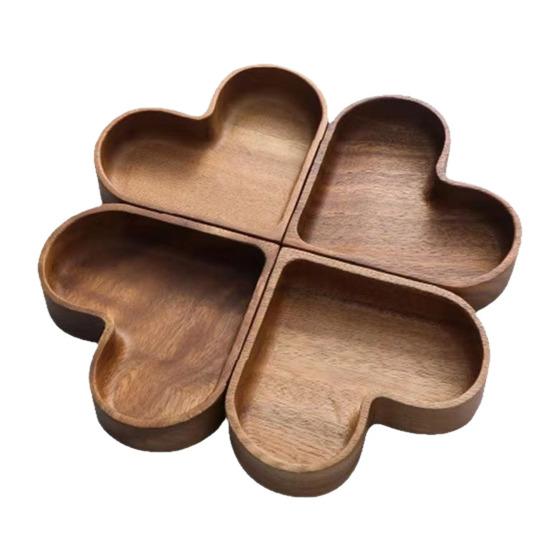 Wooden Serving Trays Stackable Candy Dish Heart-Shaped Nut Snack Tray Multi-tiered Platters for Coffee Table Rustic Home Decor