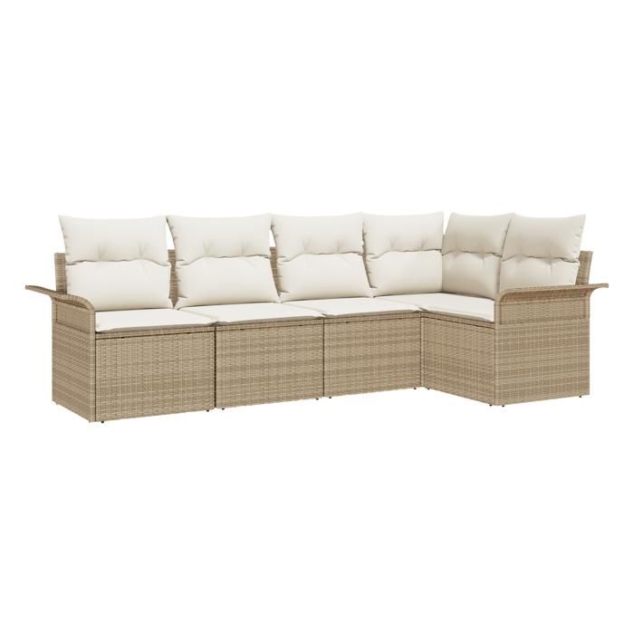 VidaXL Ensemble de 5 pièces de canapé de jardin avec coussins en beige rotin synthétique 3345361