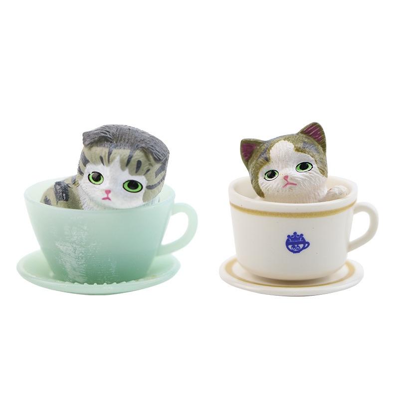 Cute Simulation Teacup Cat and Dog Mini Animal Miniature Landscape Decoration Garden Bonsai Decoration Gift Toy Cake decoration Figure