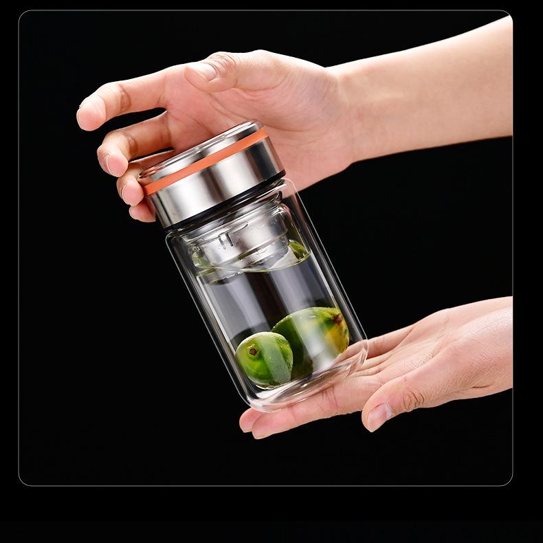 Women's Double-Walled Borosilicate Glass Tea Infuser Cup - Stylish, Compact for Office
