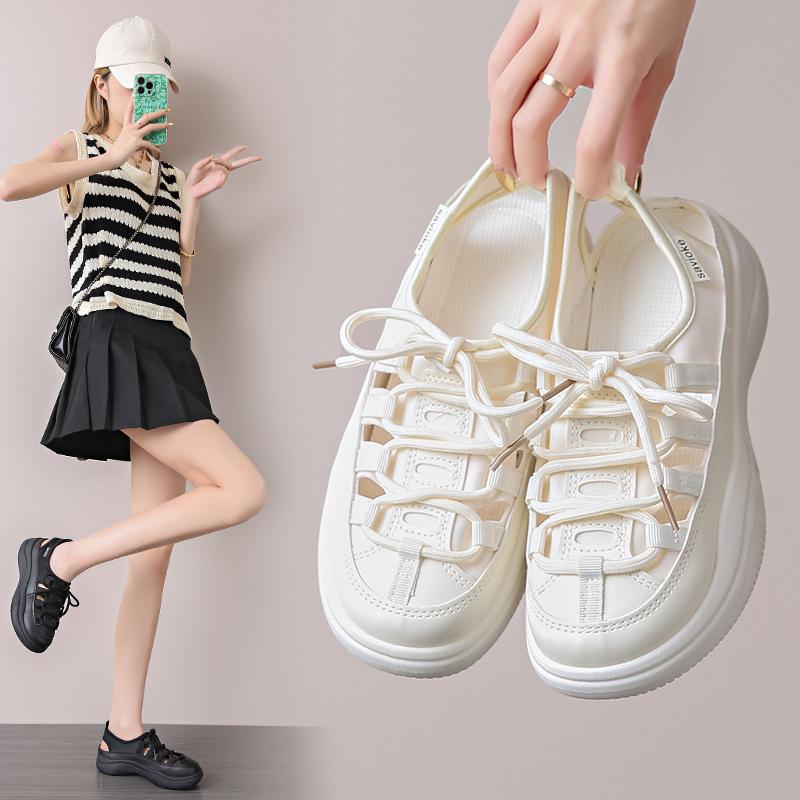 Women's Summer Casual Platform Sneakers Lace-Up Anti-Slip Lightweight Walking Shoes Hollow Out Breathable Shoes Tennis Athletic Sneakers for Women