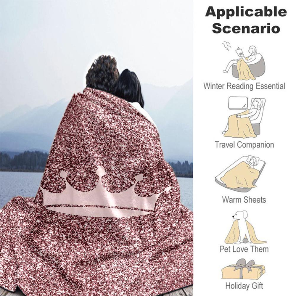 1pc Crown Glitter Outdoor Flannel Blanket Soft Warm All-Season Throw for Sofa Bed Car Camping Office, Cozy Gift Idea1239S