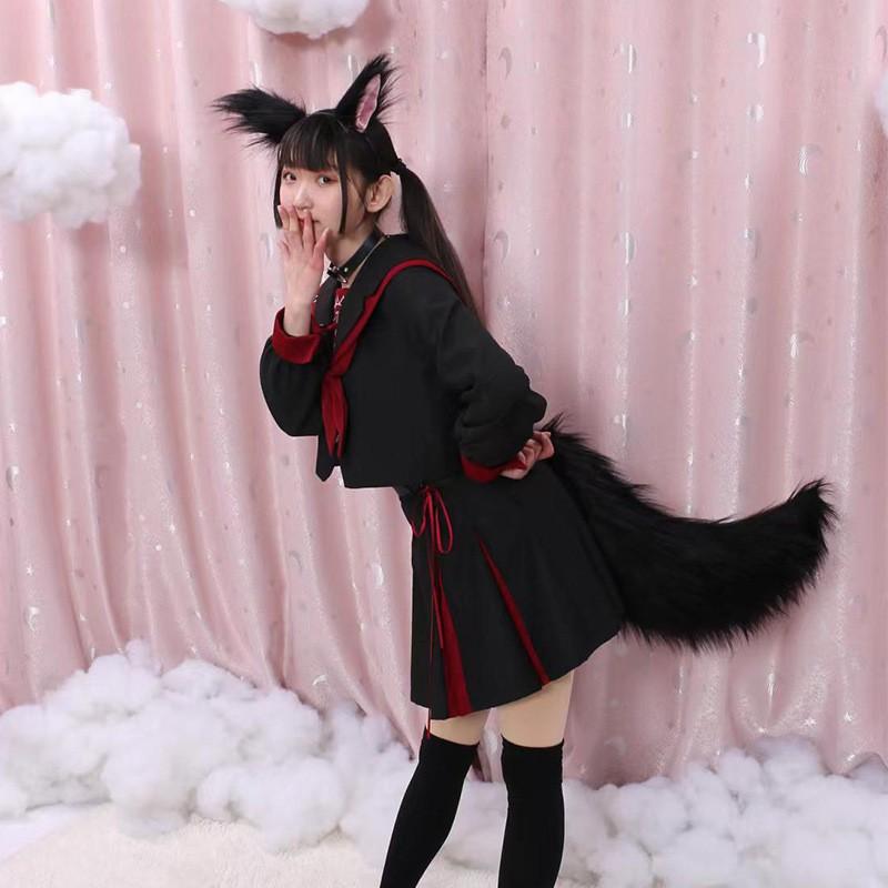 Velký ručně vyráběný chlupatý zvířecí ucho ocas Cosplay rekvizita Anime fanoušci Kostým pro dospělé Příslušenství Liška Vlk