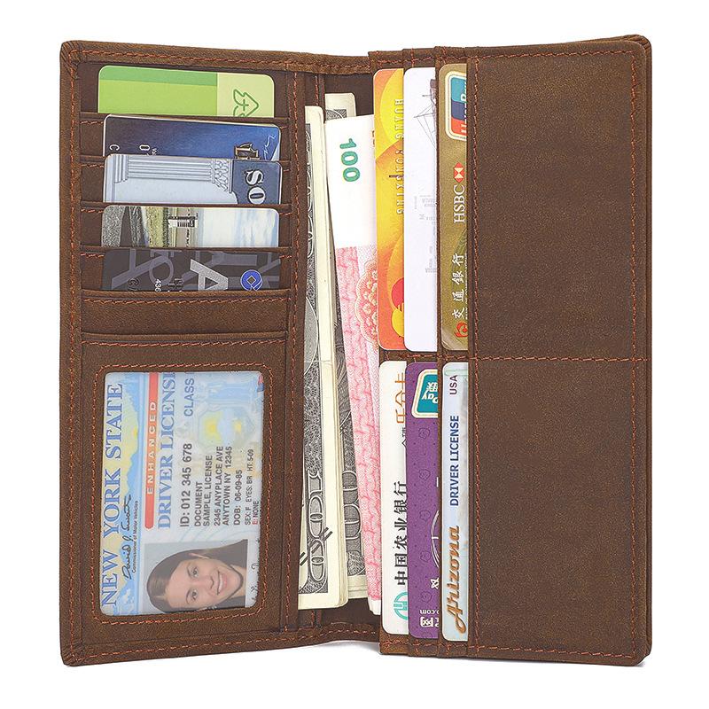 European and American Retro Genuine Leather Men's Wallet, Crazy Horse Leather Long Style, Multi Card Slot USD Clip Wallet
